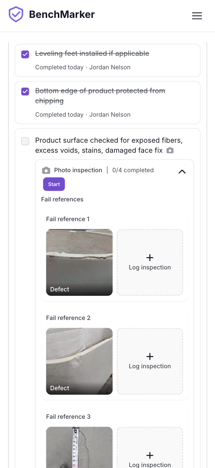 A Benchmarkr quality checklist with pass and fail reference images